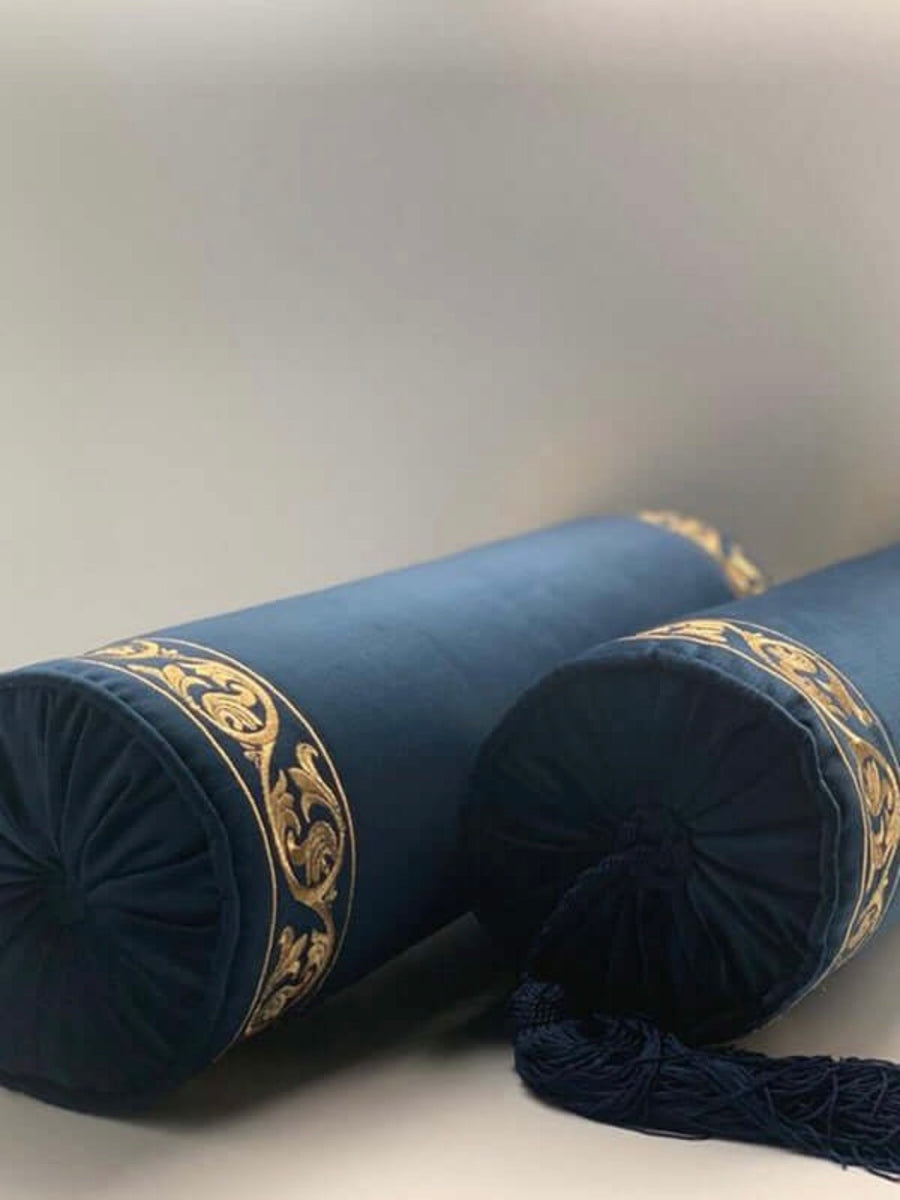 Gold Embroidered Navy Blue Cushion