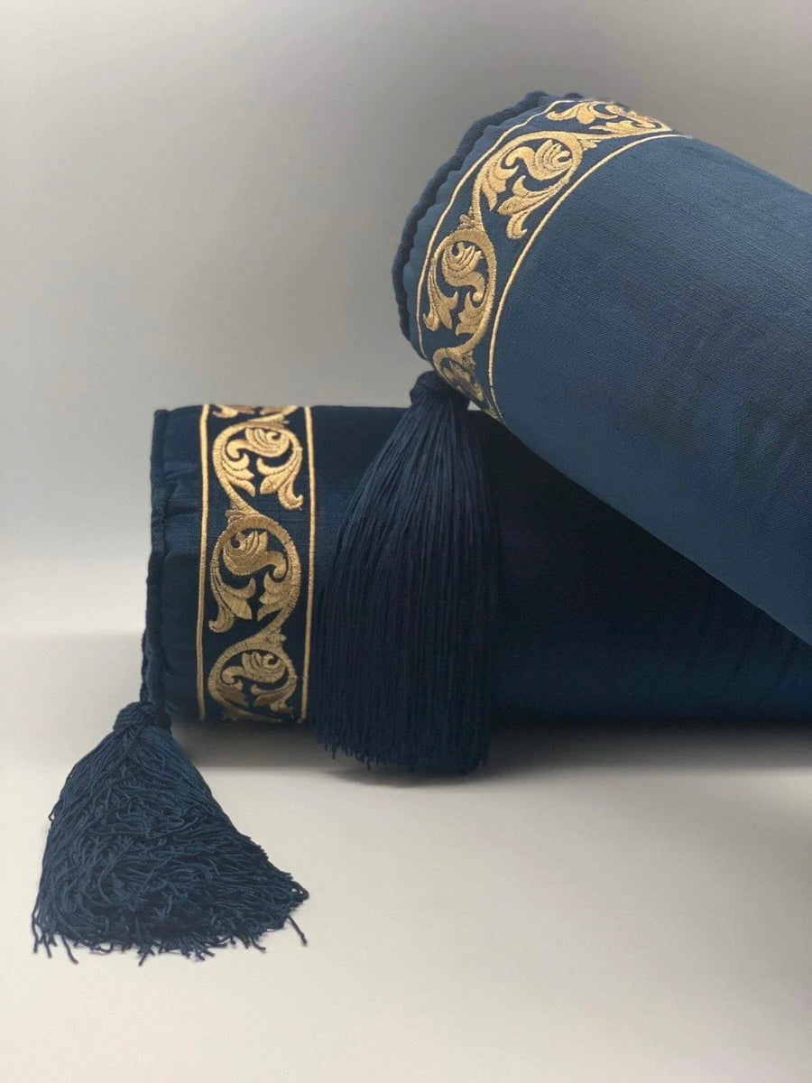 Gold Embroidered Navy Blue Cushion