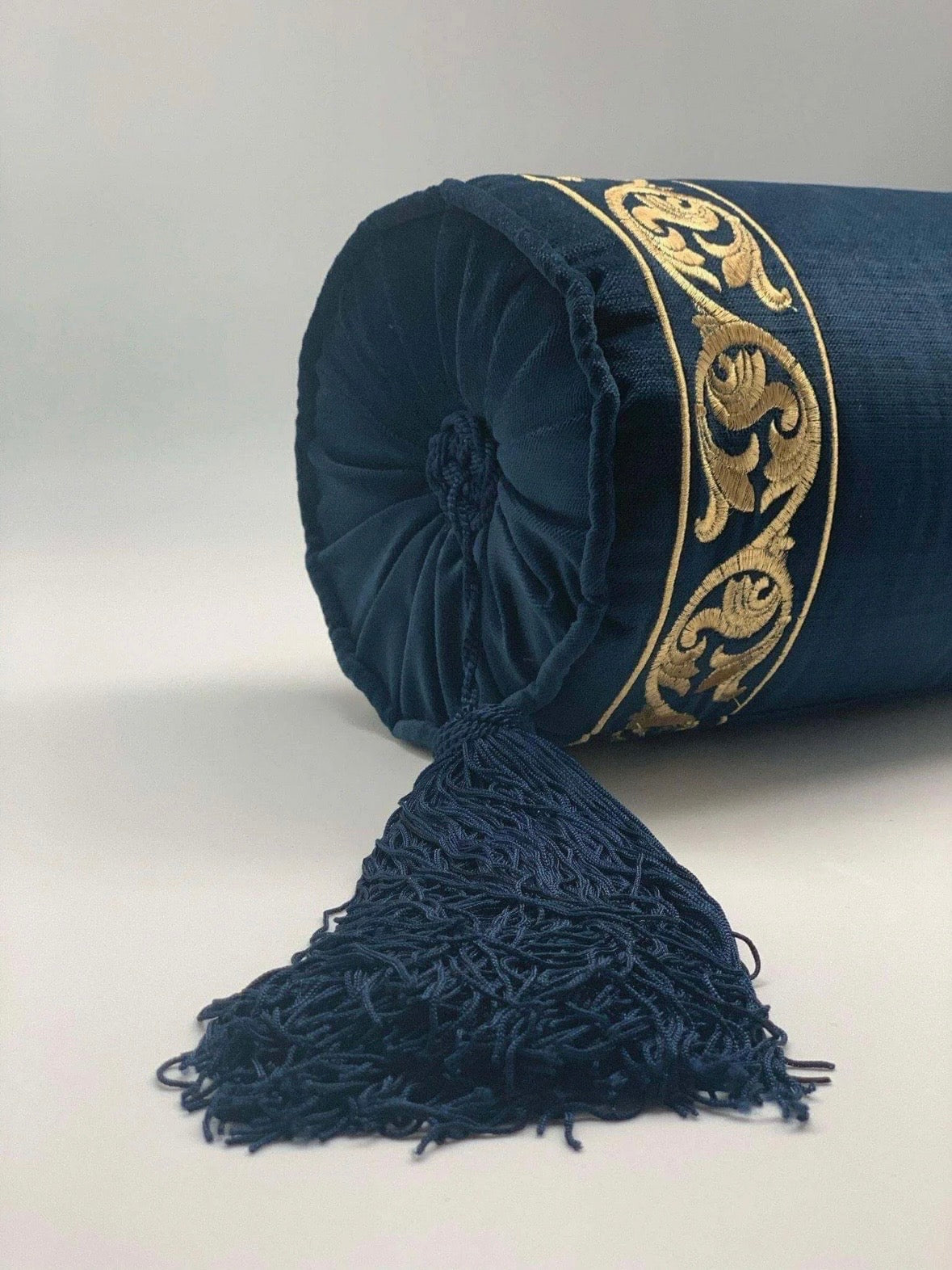Gold Embroidered Navy Blue Cushion