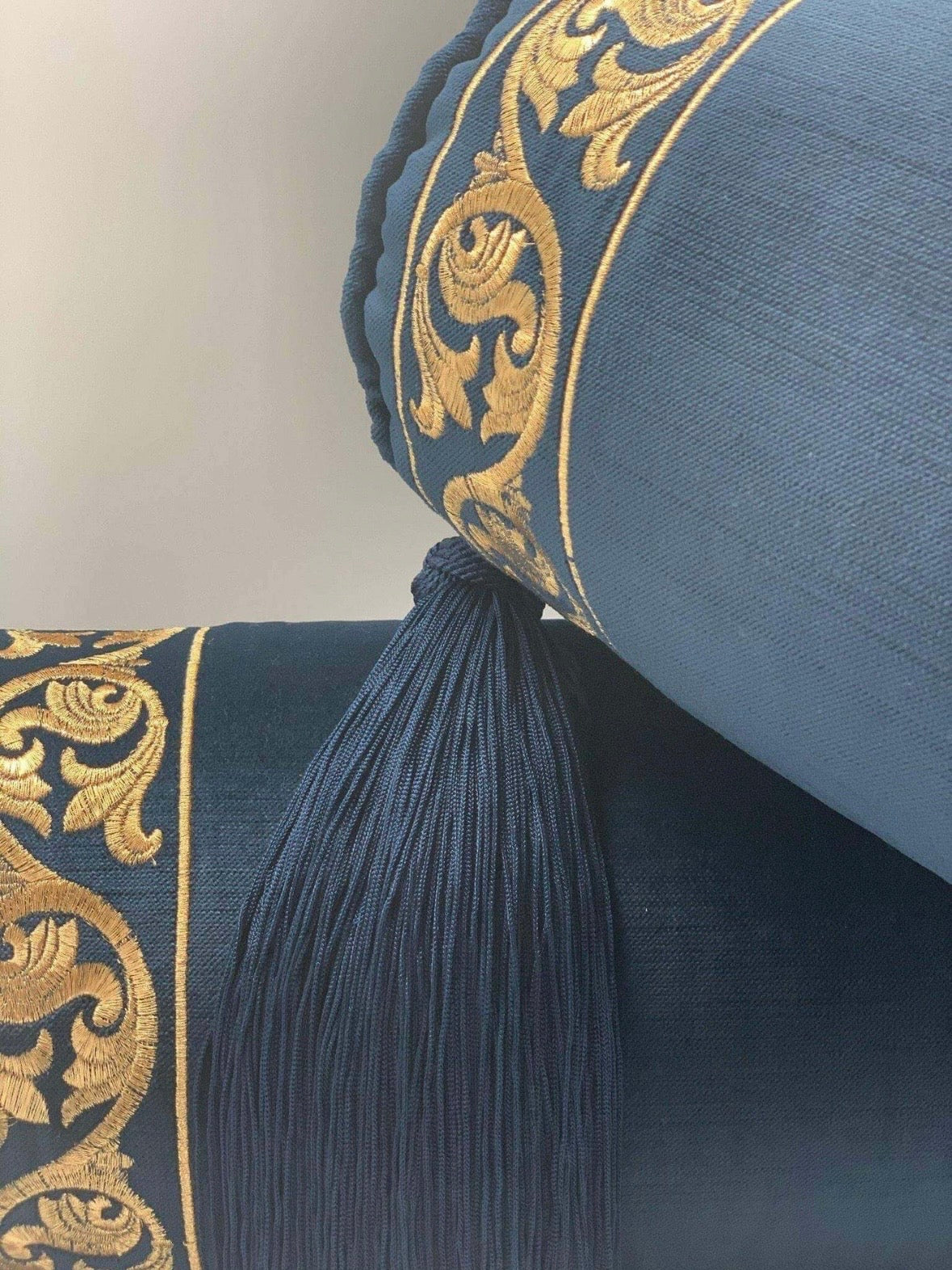 Gold Embroidered Navy Blue Cushion