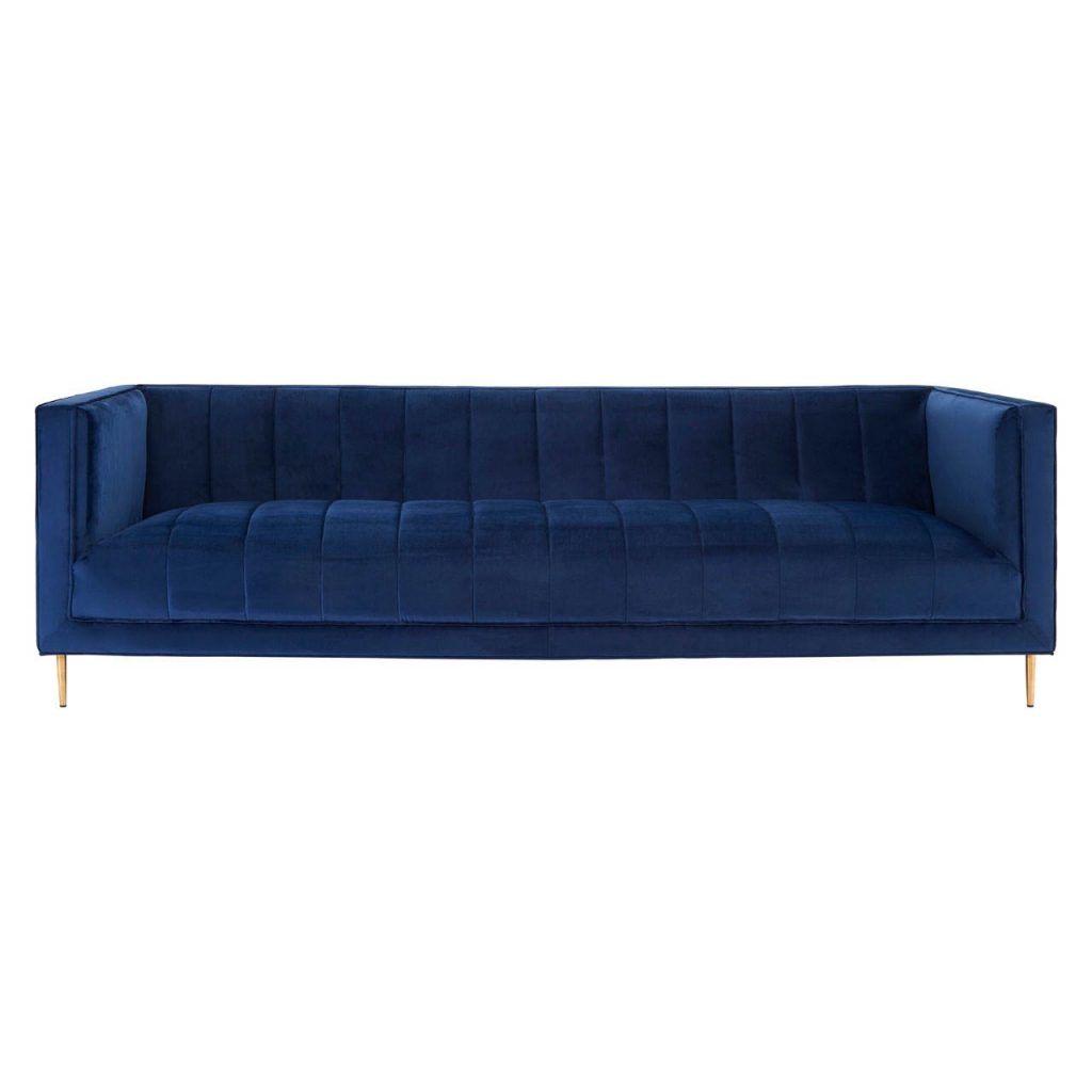 Edith Deep Blue Velvet 3 Seat Sofa
