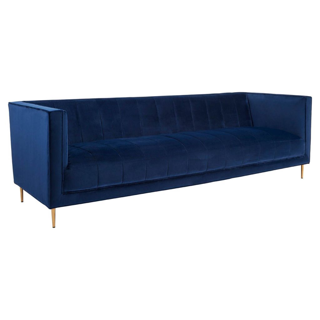 Edith Deep Blue Velvet 3 Seat Sofa