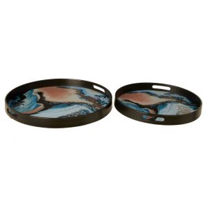 South Bolton Set Of 2 Pink / Blue Serving Trays