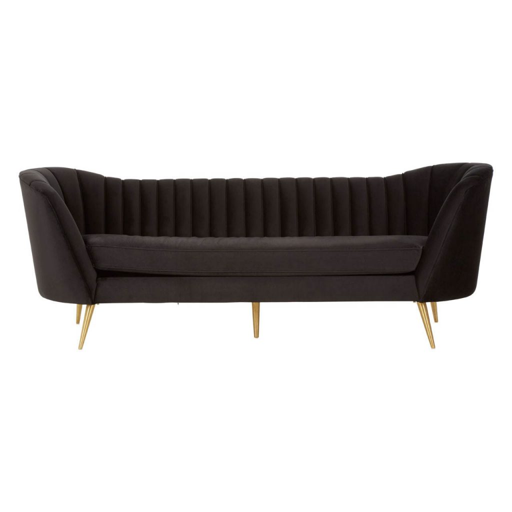 Eldon 3 Seat Black Velvet Sofa